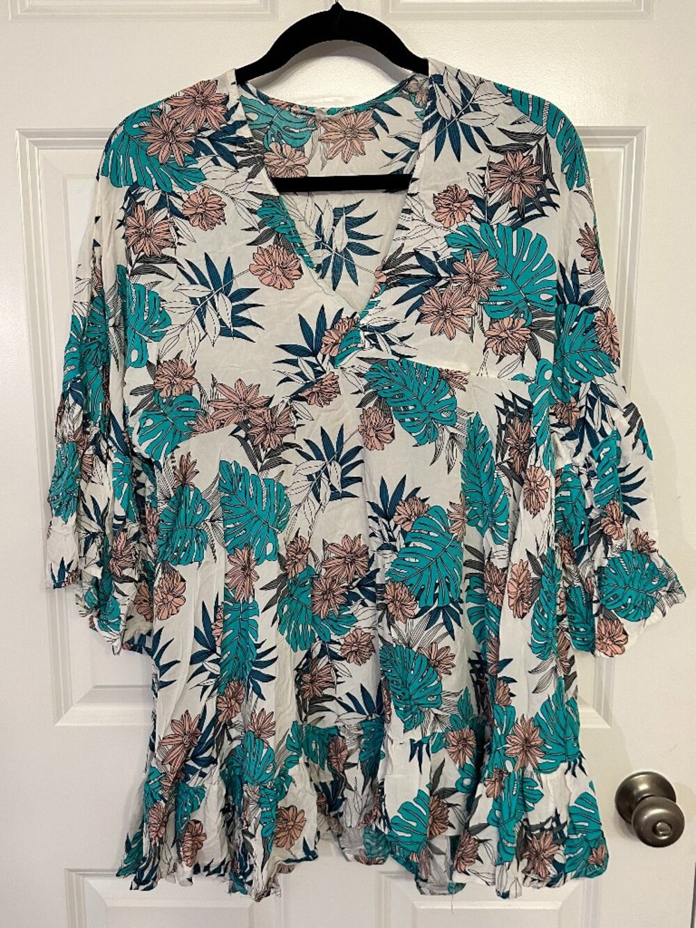 Label of Love Boho Floral Tropical Mini Dress / Swim Cover-Up - Size M